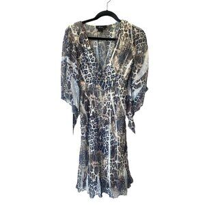 Alberto Makali Animal Print Dress Fairy Sheer Batwing Sleeve Whimsigoth‎ V Neck